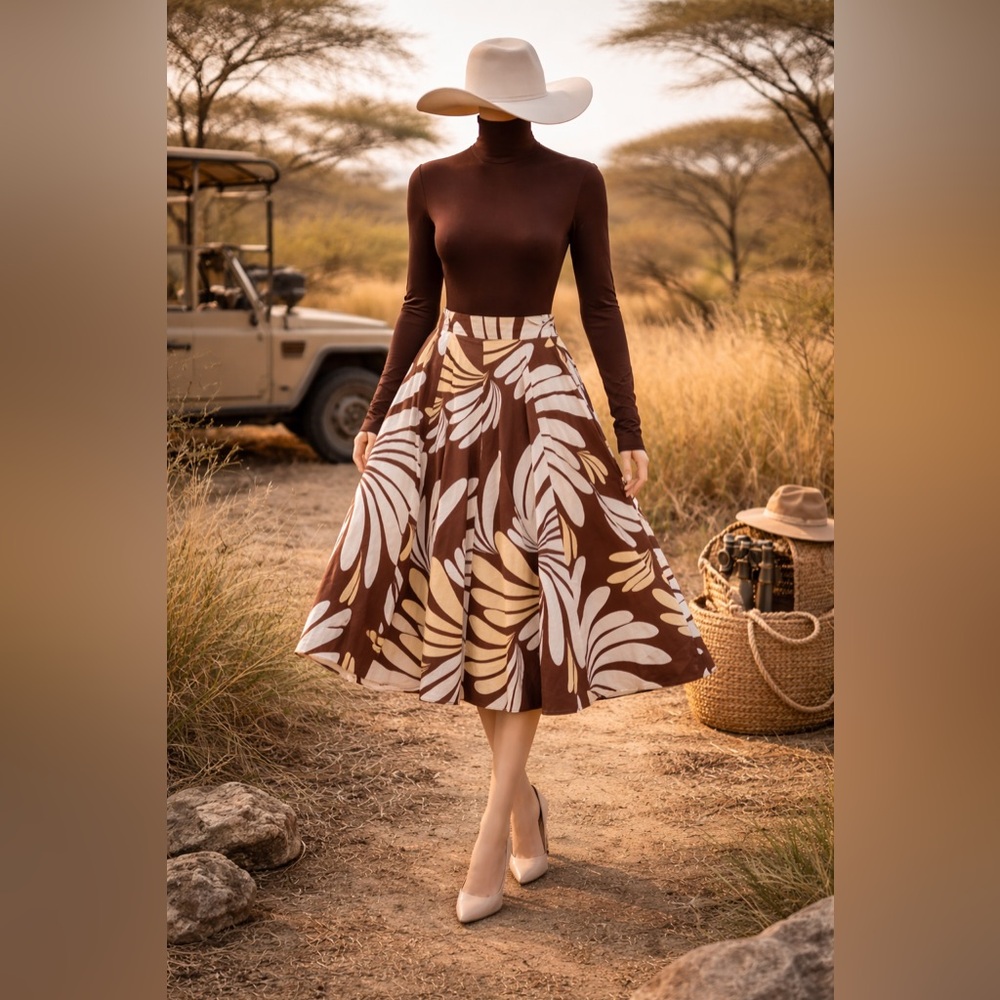 White House Black Market Brown and Cream A-Line Skirt